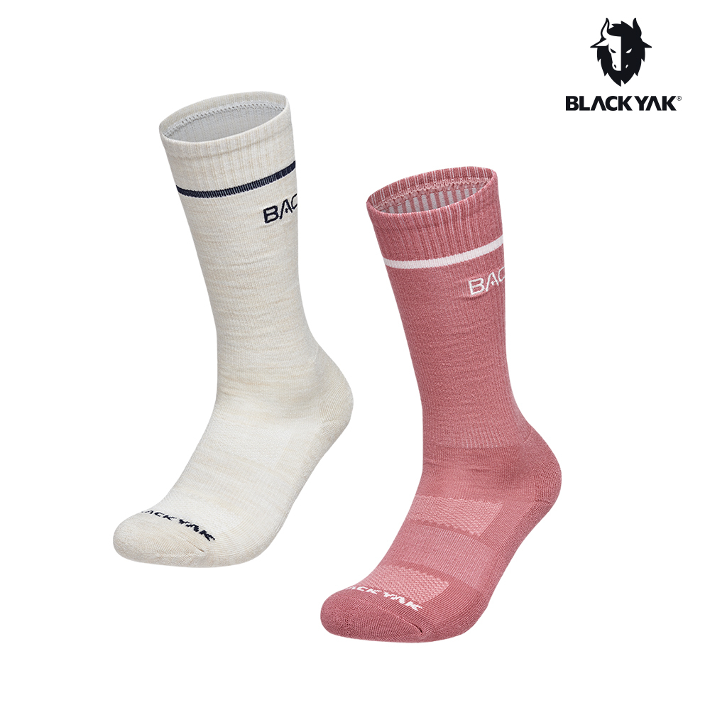 【BLACKYAK】YAK 羊毛高筒襪(米白/粉紅)-四季 登山必備 高筒襪 健行襪 羊毛襪 |BYBB2NAC01