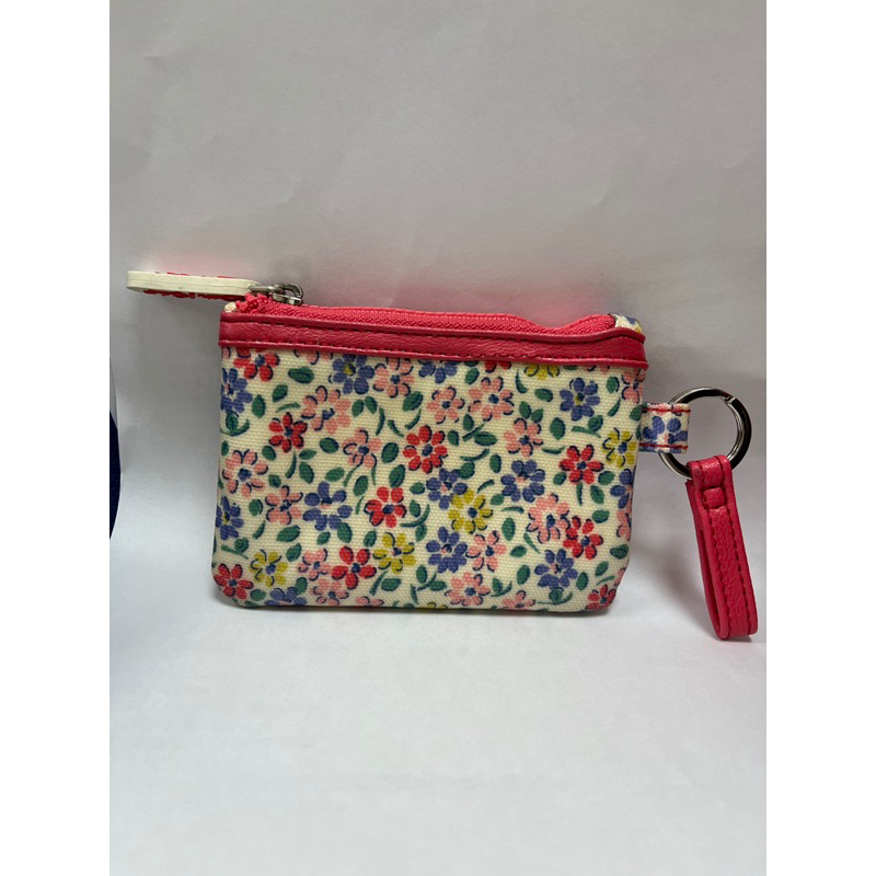 Cath kidston 二手 白底 桃紅邊 花朵 碎花 零錢包 鑰匙包 卡包