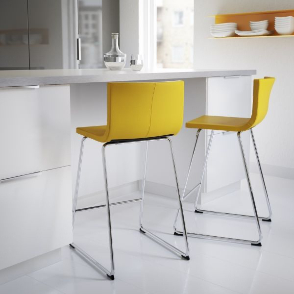 絕版品/北歐工業LOFT風格IKEA宜家BERNHARD皮革拼接餐椅高腳椅吧台椅休閒椅/黃色/二手八成新/特$2680