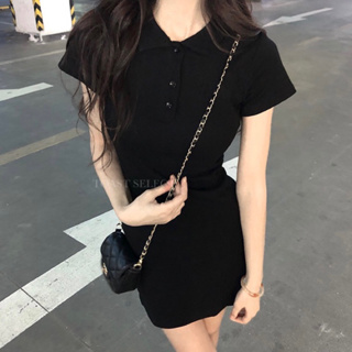 TOAST-簡單主義 黑色polo領素面連身裙 連衣裙 裙子 包臀裙