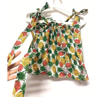《豬窩二手舖》日系熟成の鳳梨🍍綁帶背心 軟妹繫帶澎澎上衣 古著 大尺碼加大碼可愛少女度假上著 二手