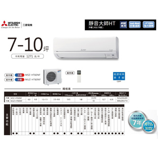 【佲昌企業行冷氣空調家電】三菱電機 變頻一級冷暖分離壁掛式 6.0KW 7-10坪 MSZ/MUZ-HT60NF空機價