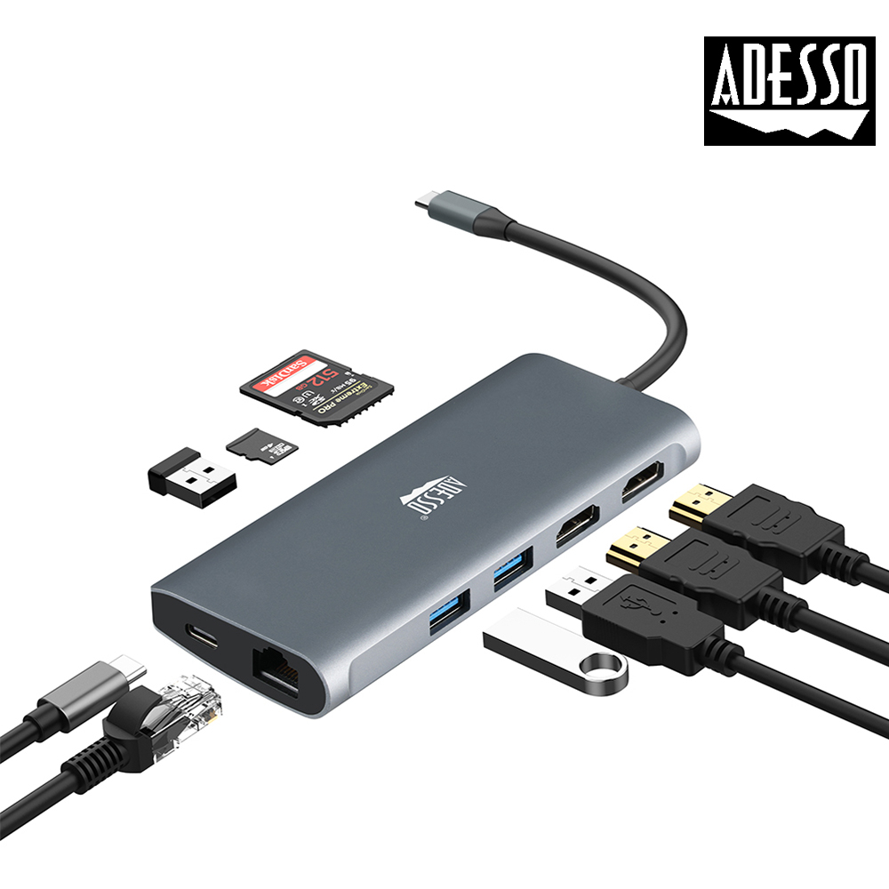 ADESSO艾迪索 9合1 Type-C 雙HDMI 支援8K 多功能轉接 USB3.0 HUB集線器 AUH-4040