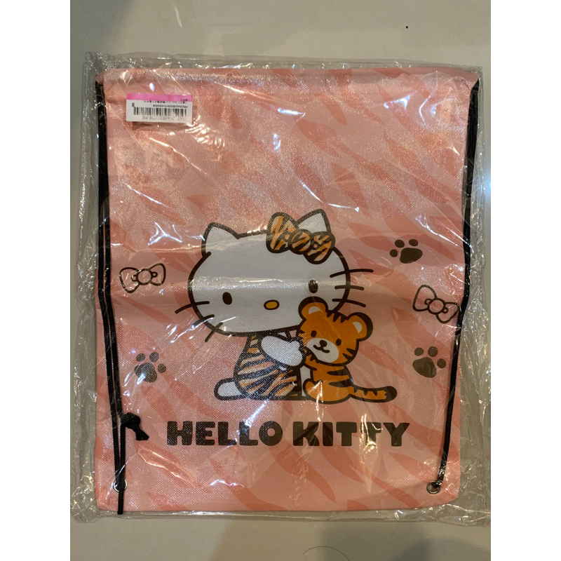 hello kitty粉色雙繩不織布伸縮背包 環保袋 後背包 附PVC鑰匙圈