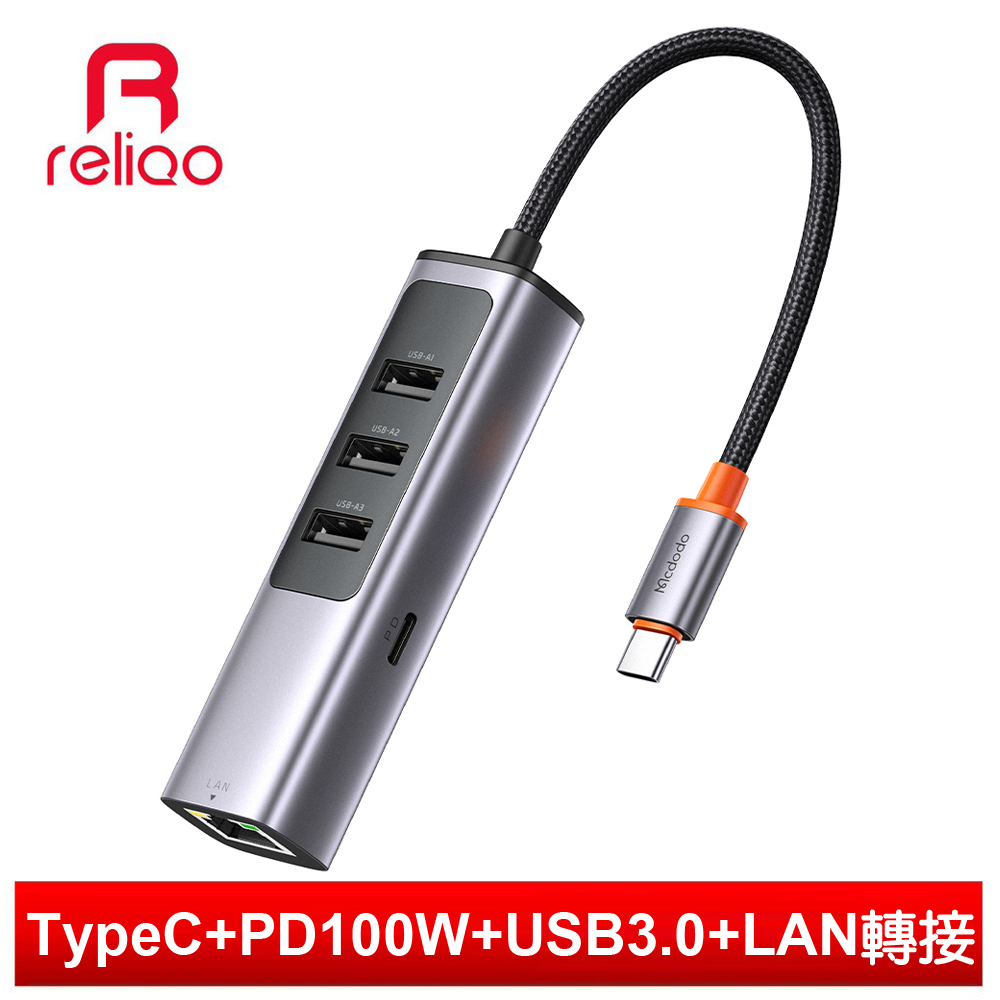 reliQo Type-C轉PD100W+USB3.0+LAN轉接頭轉接器轉接線HUB擴展集線器 隨享