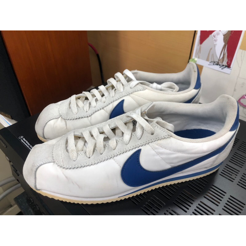 Nike Classic Cortez Nylon 阿甘鞋 US10 白藍灰 藍勾 尼龍 麂皮 807472-102