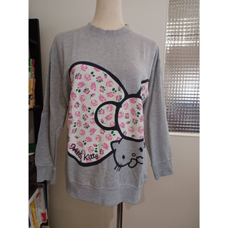 Hello Kitty 三麗鷗 ♥ 日本品牌 ♥ 灰色素面 KITTY花卉蝴蝶結 長袖上衣