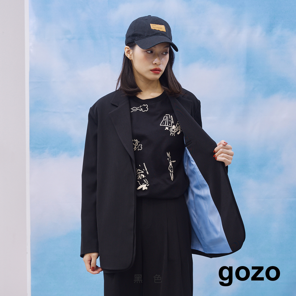 【gozo】後皮標帥氣雙層西裝外套(黑色/淺卡其_F) | 最新 西裝領 百搭