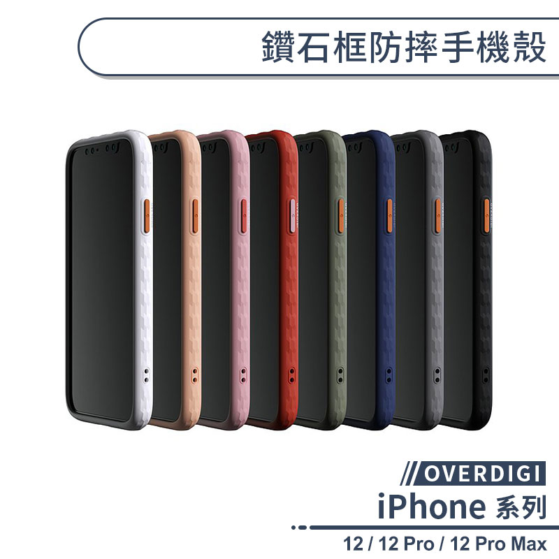 【OVERDIGI】鑽石框防摔手機殼 適用iPhone 12 Pro Max 保護殼 防摔殼 保護套 透明殼 軍規防摔