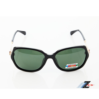 【Z-POLS】大框顯小臉質感黑圖騰水鑽邊框設計 墨綠Polarized寶麗來偏光抗UV400太陽眼鏡(時尚有型好穿搭)
