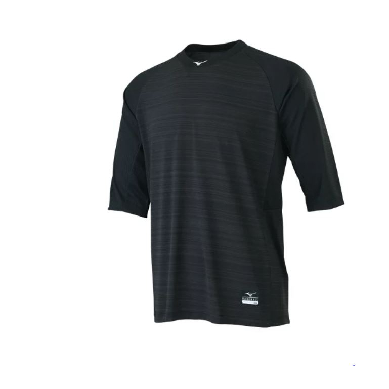 棒球世界 全新Mizuno美津濃男款棒球練習服(七分袖) 12TC2L2299特價（黑X黑）