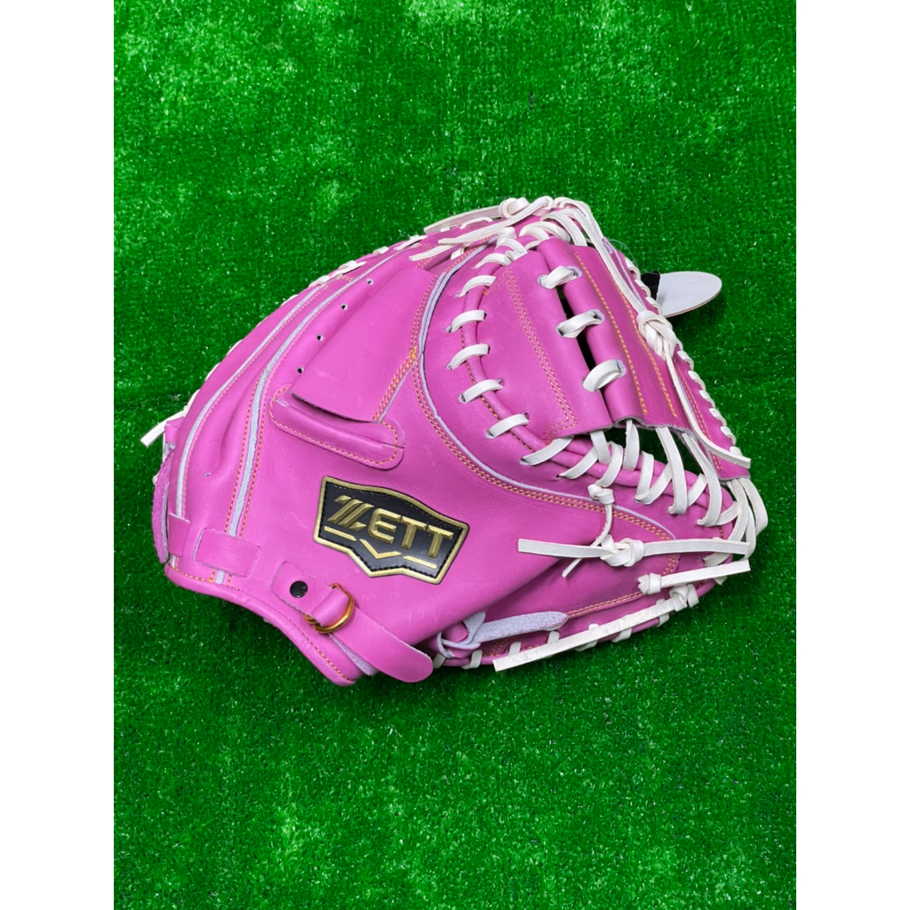 棒球世界ZETT 頂級硬式牛皮 棒球捕手手套特價不到 65折 本壘版標粉紅色