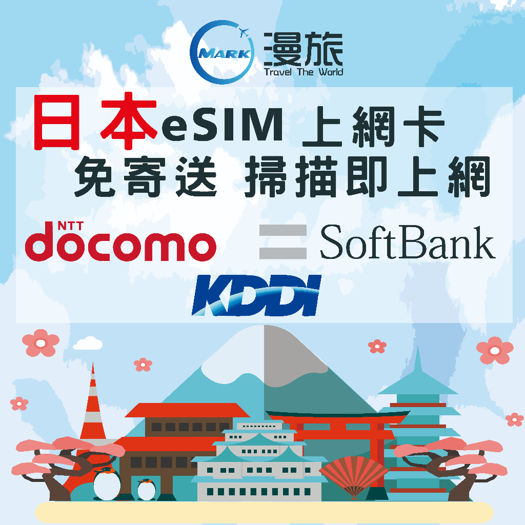 eSIM Docomo 日本上網卡 日本上網 KDDI日本網卡 Softbank 日本吃到飽 上網吃到飽 日本esim