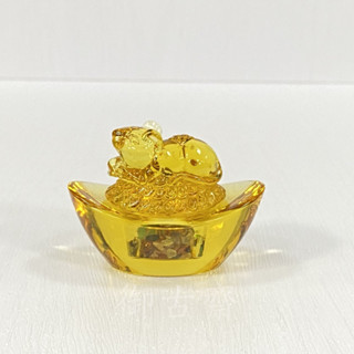 【御古齋】精選 黃琉璃 招財元寶金鼠 內附水晶砂 福氣鼠 開運招財擺件 琉璃藝術品 0207-2 1006