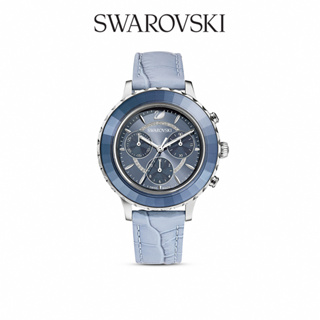 SWAROVSKI 施華洛世奇 OCTEA LUX CHRONO 藍色鱷魚浮雕三眼真皮手錶