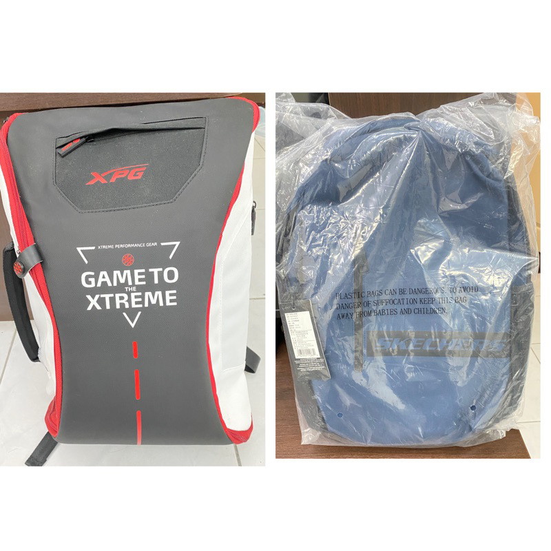兩款後背包全新未拆深藍色SKECHERS &amp; XPG黑白後背手提包