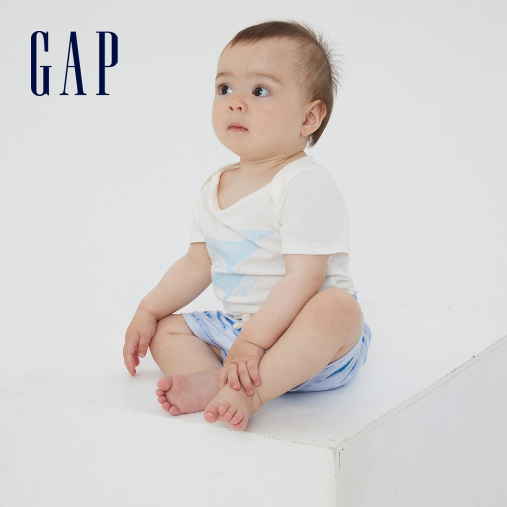 Gap 嬰兒裝 清爽印花純棉包屁衣 布萊納系列-白色(701439)