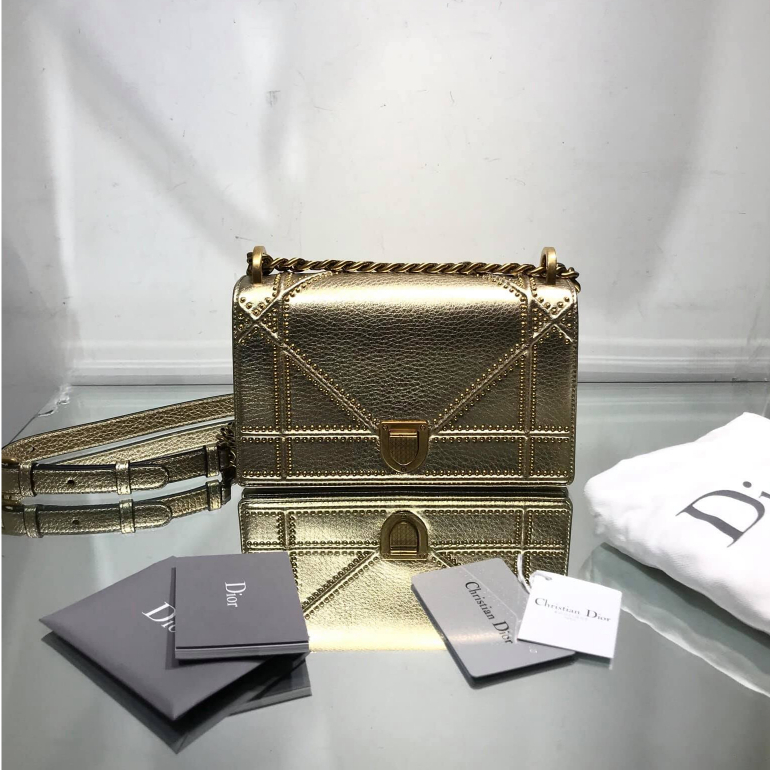 Dior Diorama 頂級小牛皮鏈式肩背包 香檳金色 楊穎同款