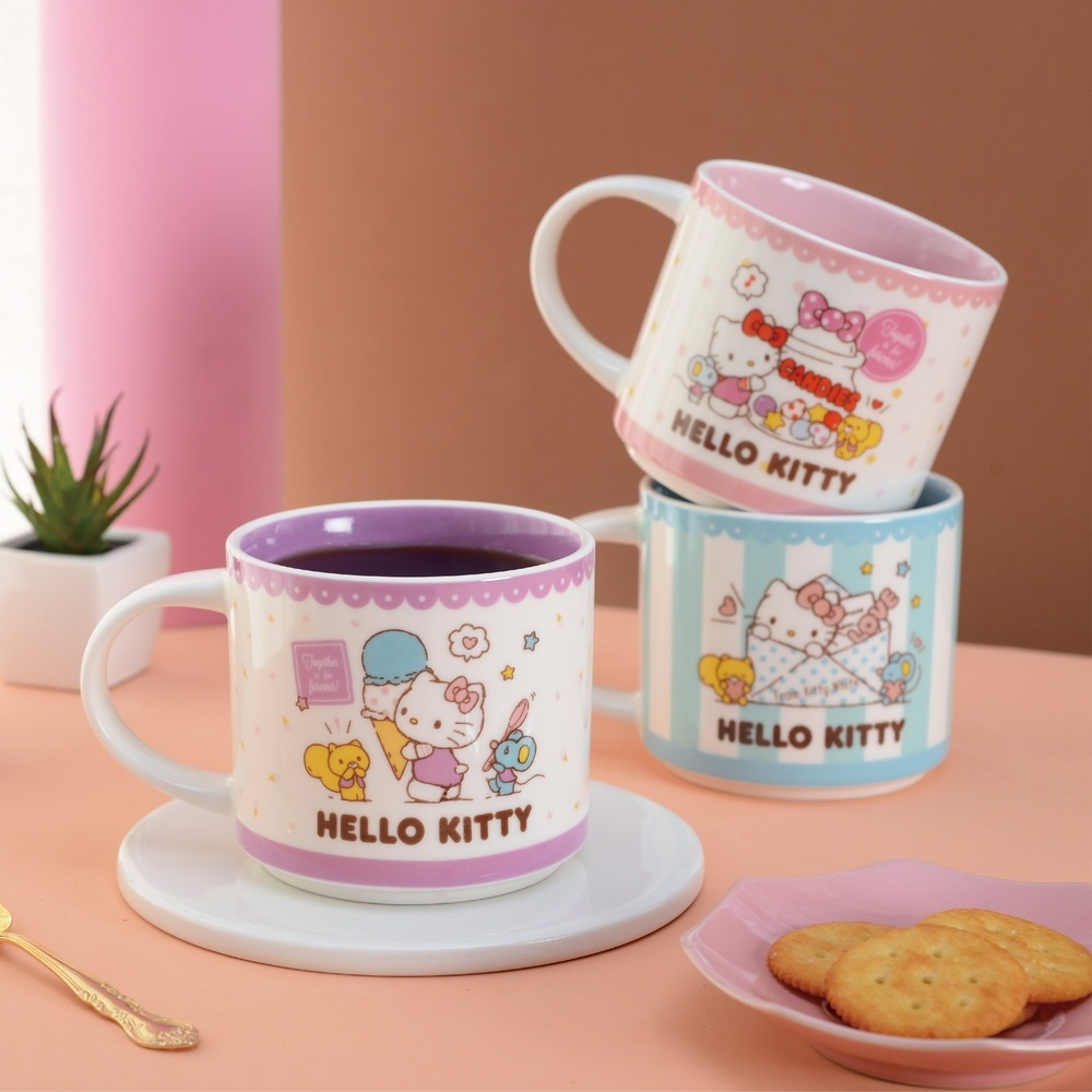 ♥小玫瑰日本精品♥ Hello Kitty 疊疊杯 單耳杯 咖啡杯 飲料杯 牛奶杯 400ml ~ 3