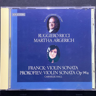 Ricci黎奇/小提琴（演奏50週年卡內基音樂廳紀念音樂會）與Argerich阿格麗希/鋼琴 合演 舊版西德版無ifpi
