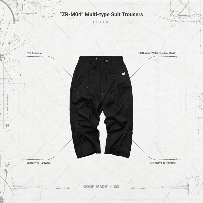 黑色Goopi x GQ -“ZR-M04” Multi-type Suit TrousersBlack