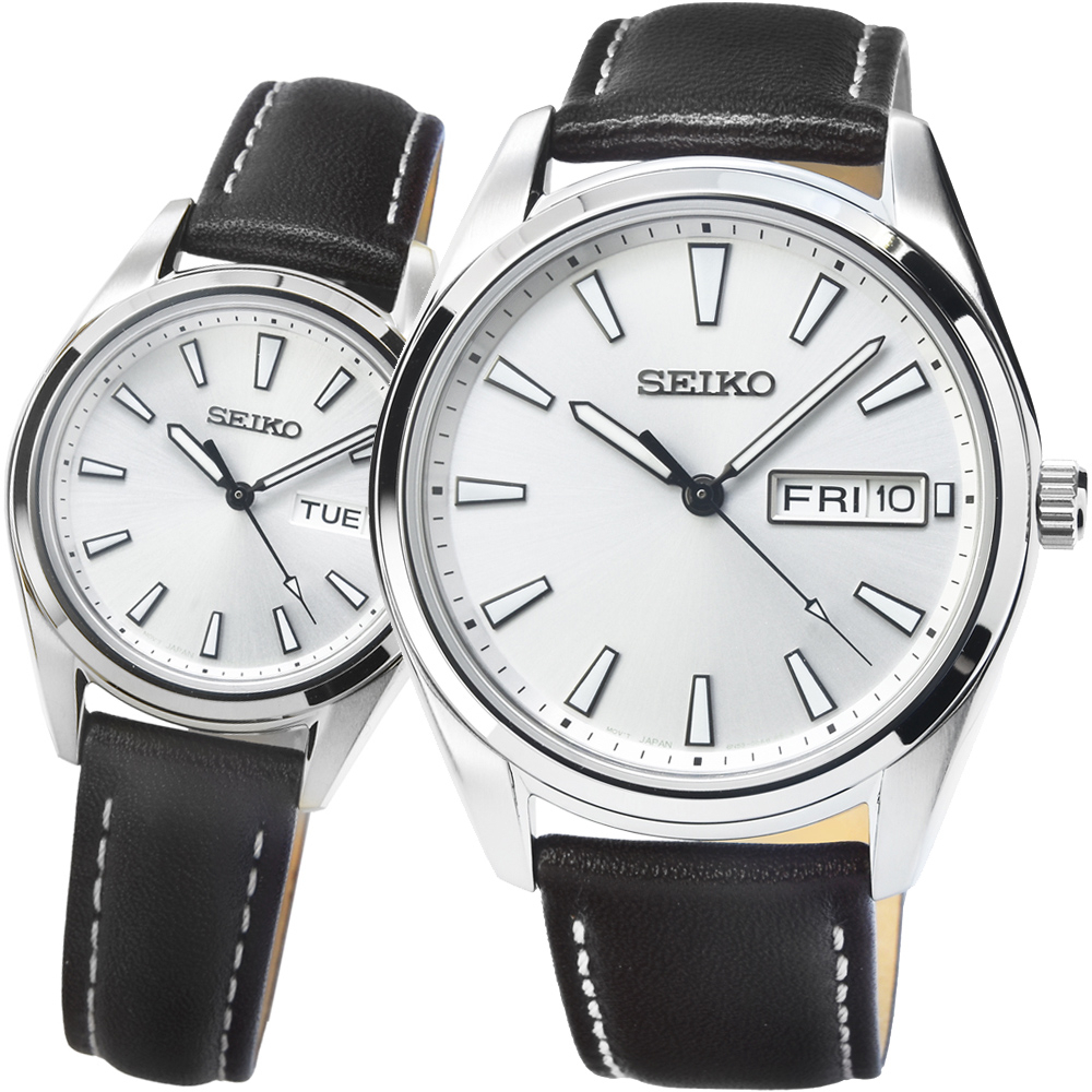 【柒號本舖】SEIKO精工藍寶石時尚皮帶對錶-銀面 / SUR447P1 SUR455P1