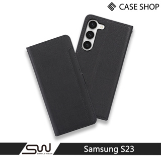 CASE SHOP Samsung S23 前收納側掀皮套-黑