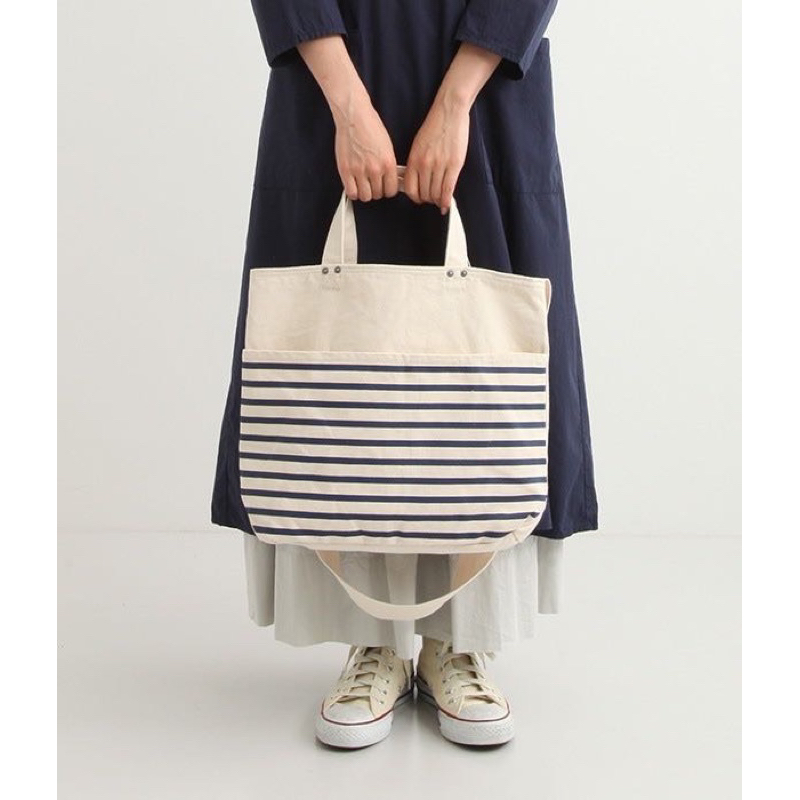 日本 時尚品牌 2way 條紋海洋帆布肩背包 手提包 媽媽包 耐用 容量大 A4尺寸 可手洗