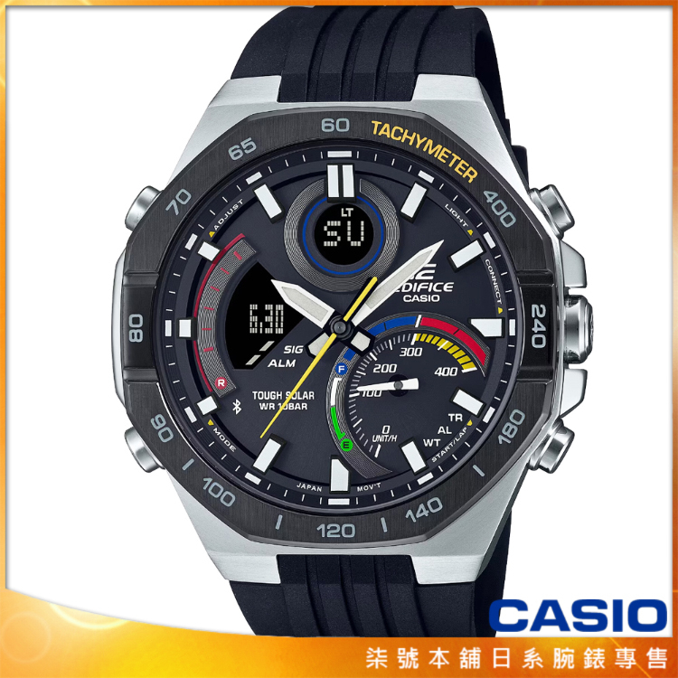 【柒號本舖】CASIO卡西歐 EDIFICE F1賽車膠帶錶-黑色 / ECB-950MP-1A 台灣公司貨
