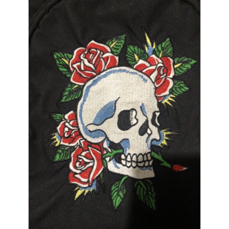 已售）Ed hardy 玫瑰骷髏 刺繡 後背包 誠可議