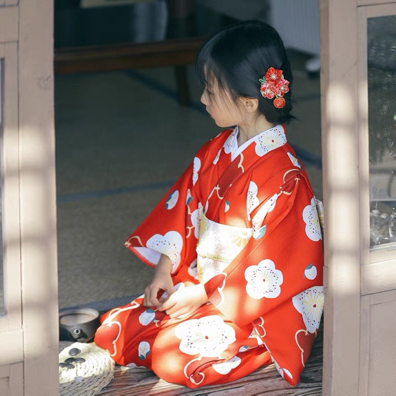 E 日本兒童和服日式浴衣女童連衣裙演出服中國風攝影道具