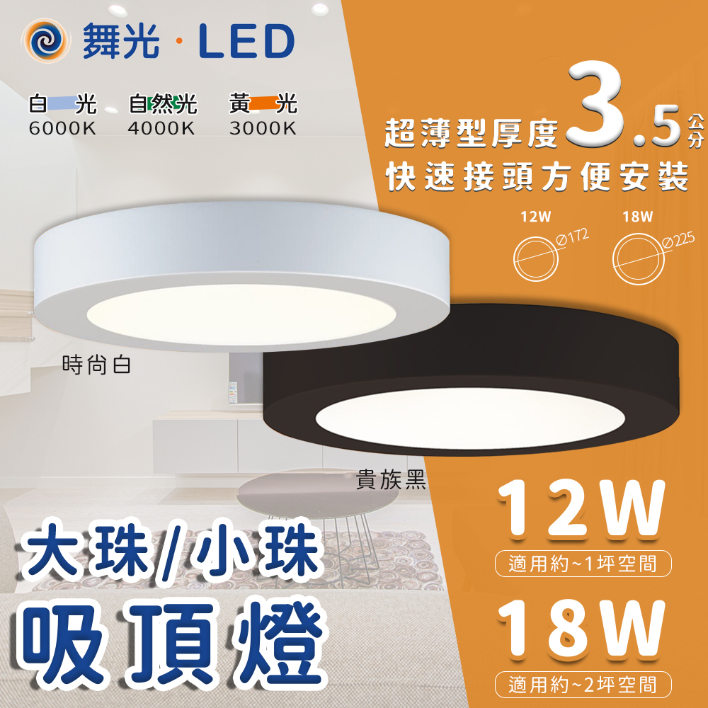 🔥 實體店面 舞光 12W 18W LED 大珠 小珠 吸頂燈 黃光 自然光 白光 全電壓 1坪 2坪 崁燈 嵌燈