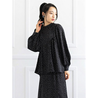 日本品牌 clear (クリア) 全新正品 復古 水玉 點點 高領 澎袖 雪紡 長袖 上衣 黑色 特價 現貨