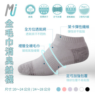 《MJ襪子》 3雙組 抑菌消臭全毛巾 止滑 運動襪 船襪 氣墊襪 羽球襪 竹炭襪 抗菌襪 MRT027 MRT037