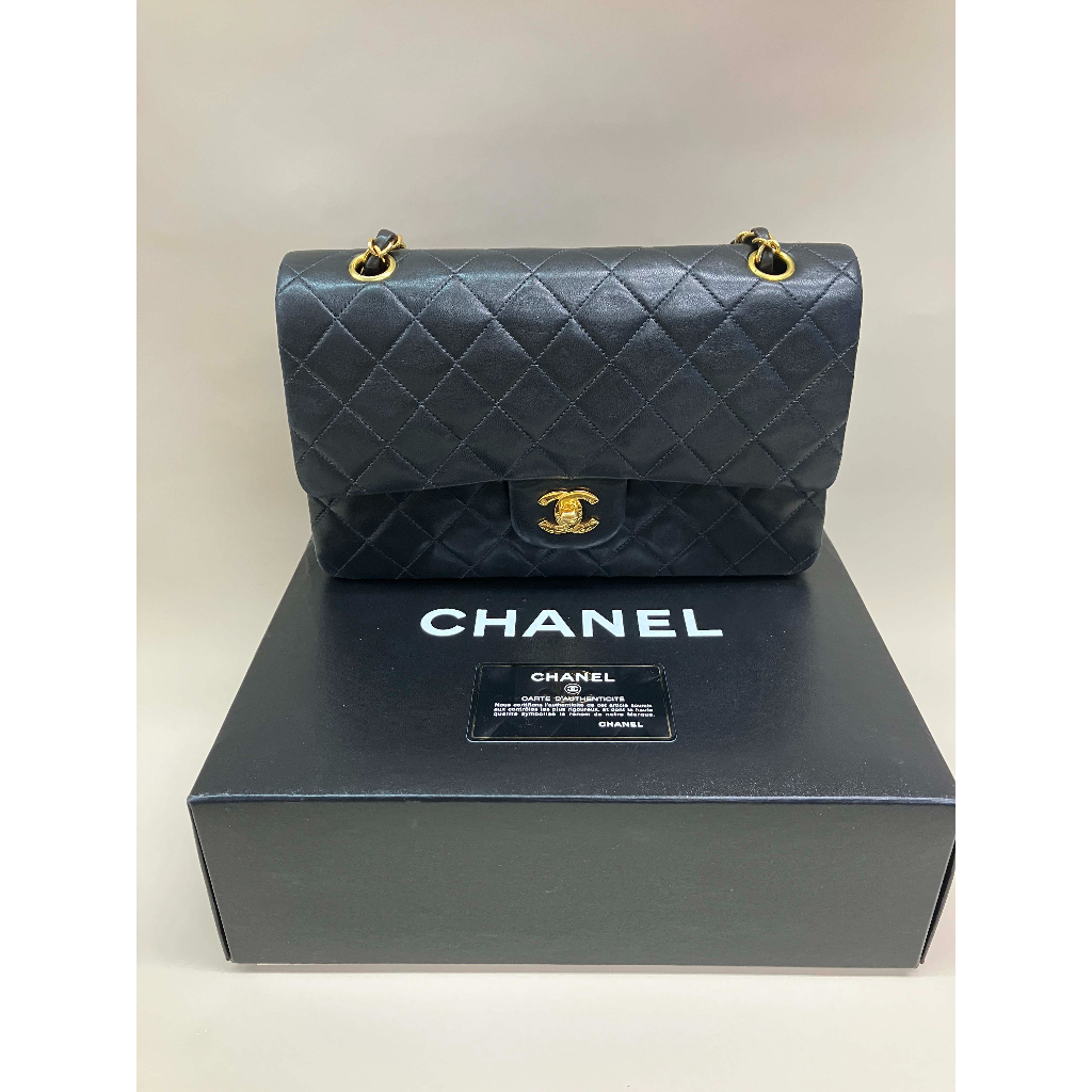 香奈兒Chanel CF classic flap 黑金 Matelasse 25 小羊皮 鏈條單肩包
