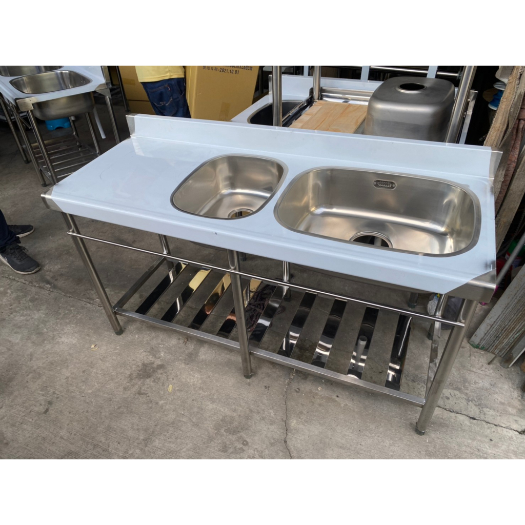 全新 免運費 不鏽鋼加深水槽 144cm單槽/雙槽+平台 20/25深 水槽 洗碗槽 洗手台