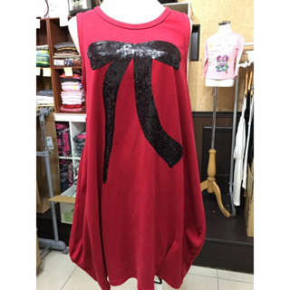 韓國品牌～紅色棉質亮片蝴蝶結包臀背心洋裝