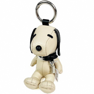 【COACH】COACH × PEANUTS 限量聯名款白x黑皮革史奴比包掛鑰匙釦