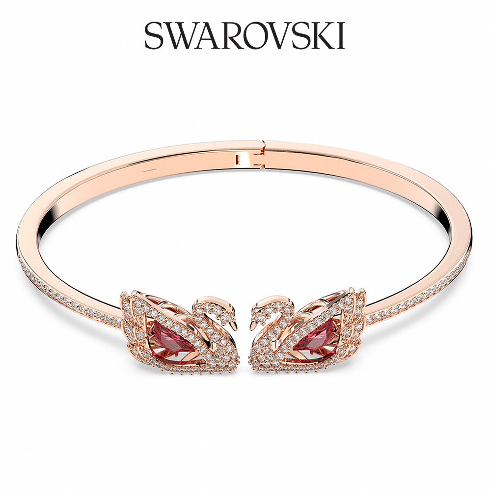 SWAROVSKI 施華洛世奇 Dancing Swan 手鐲天鵝, 紅色, 鍍玫瑰金色調