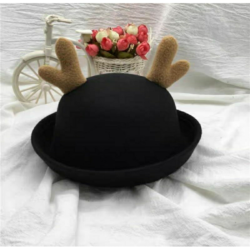 （特價出清）可愛麋鹿造型帽子 圓頂帽 毛呢帽 男女生時尚帽子韓版禮帽
