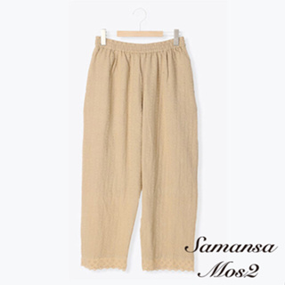 Samansa Mos2 鬆緊邀蕾絲刺繡設計純棉長褲(FB22L0F0480)