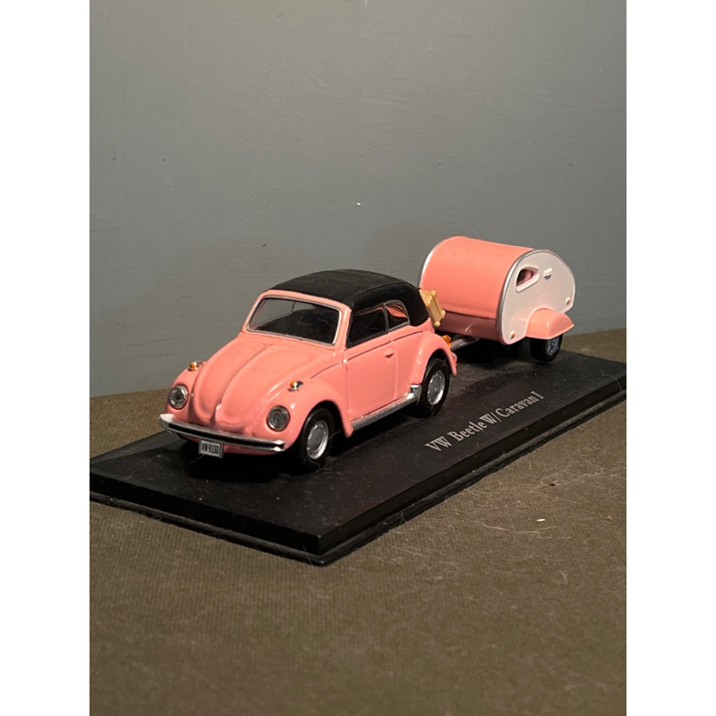 福斯 Beetle VW 古董 粉紅 金龜車 露營 拖車 露營車 得利卡 袖珍 模型 展示 開店 佈置 商空 擺飾