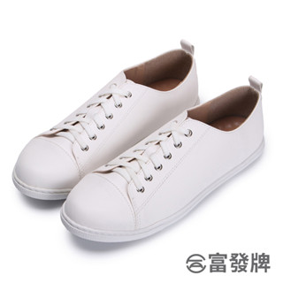【富發牌】簡約皮質圓頭休閒鞋 富發牌休閒鞋 小白鞋 平底鞋 休閒鞋女 綁帶小白鞋 圓頭懶人鞋 皮質休閒鞋 富發 女鞋