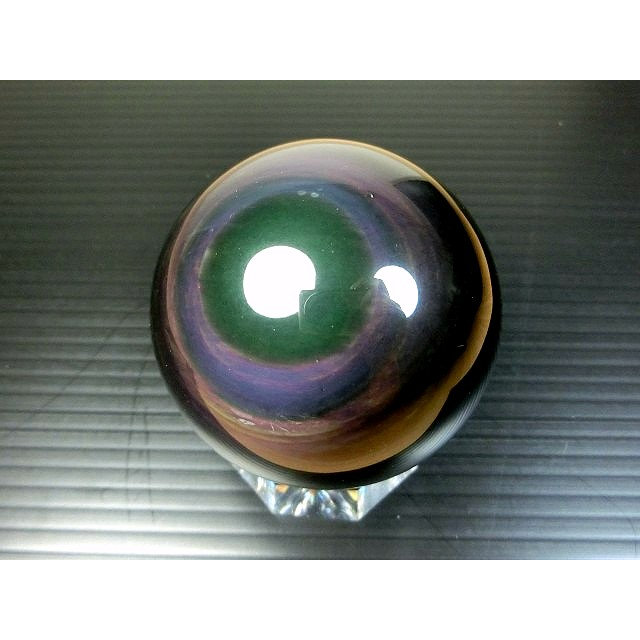 [Disk水晶][神秘力量]精選天然雙面彩虹眼黑曜石球FQ-35(61mm281克附球座)