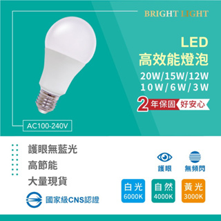 含稅 LED 3W 6W 10W 12W 15W 20W 燈泡 保固二年 E27 燈頭 節能省電 全電壓