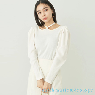 earth music&ecology 繞頸綁帶設計蓬袖上衣(1M31L1B0200)