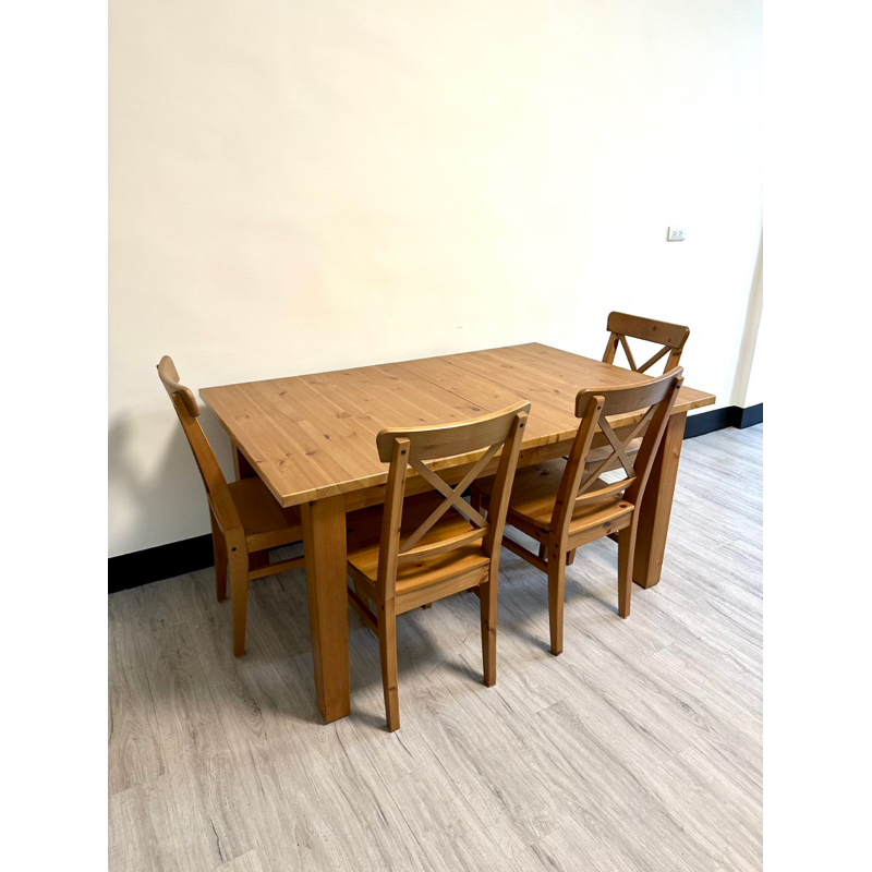 二手 IKEA實木餐桌延伸餐桌 4張餐椅 台中自取