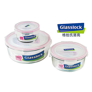 免運 韓國Glasslock 三入強化玻璃圓形保鮮盒(400ml+950ml+2090ml) RP525367 韓國製
