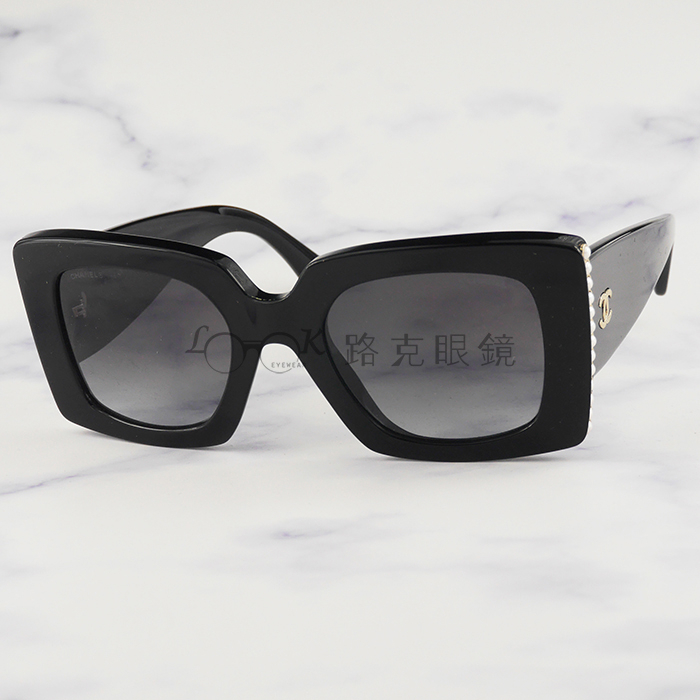 【LOOK路克眼鏡】Chanel 香奈兒 太陽眼鏡 珍珠 粗鏡腳 黑色 CH5480H 622 S6