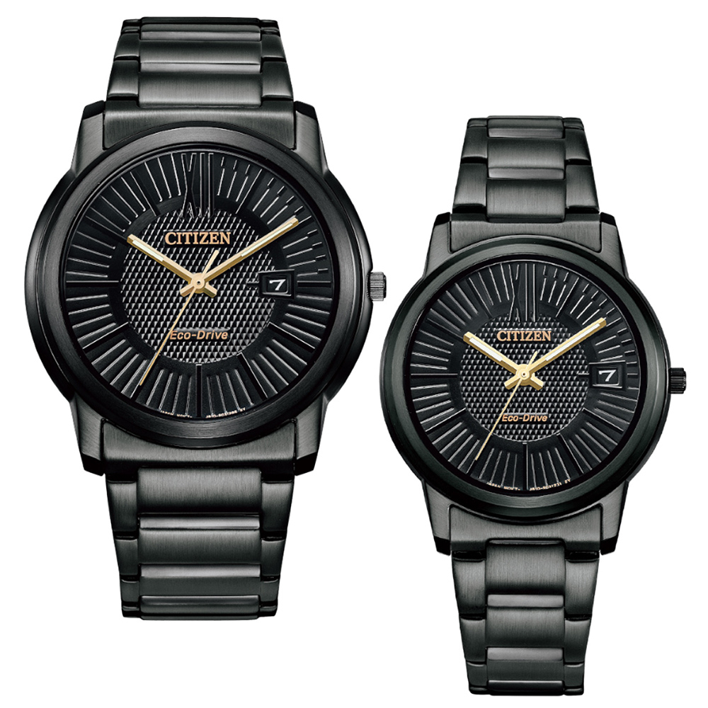 【CITIZEN 星辰】PAIR 光動能不鏽鋼簡約時尚情侶對錶-黑(AW1217-83E/FE6017-85E 情侶錶)